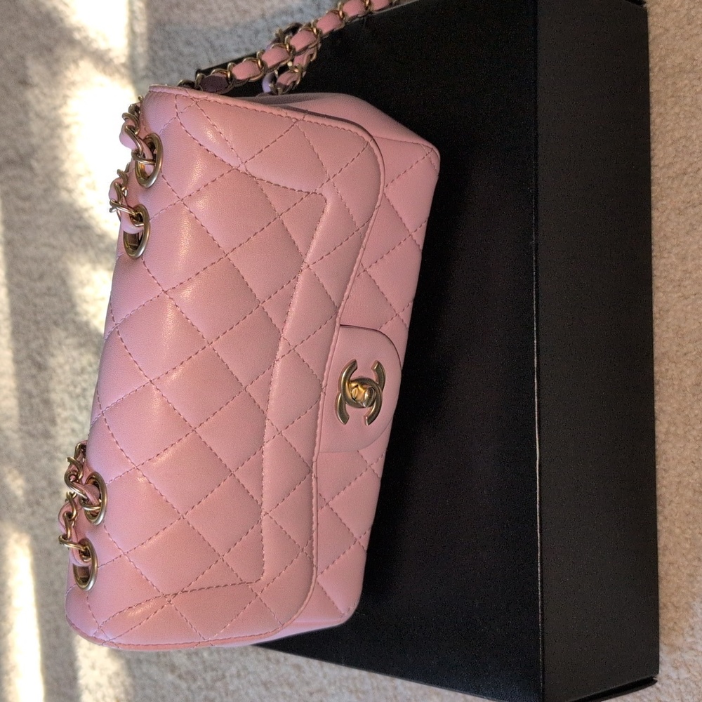 CHANEL Light Pink Purse with Gold Logo